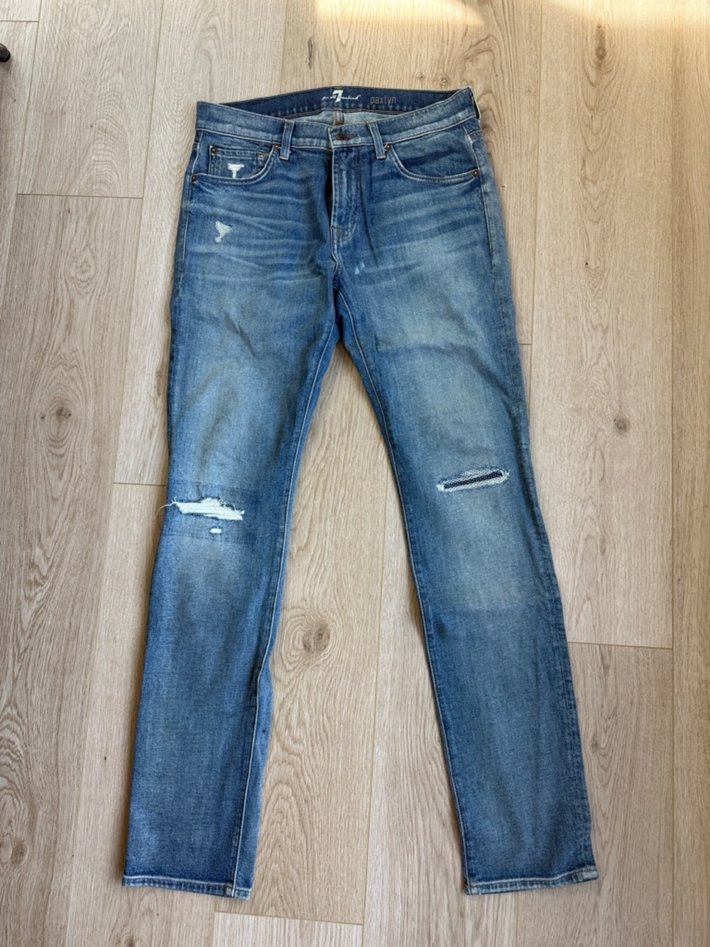 7 For All Mankind - Paxtyn Slim Distressed Blue Jeans